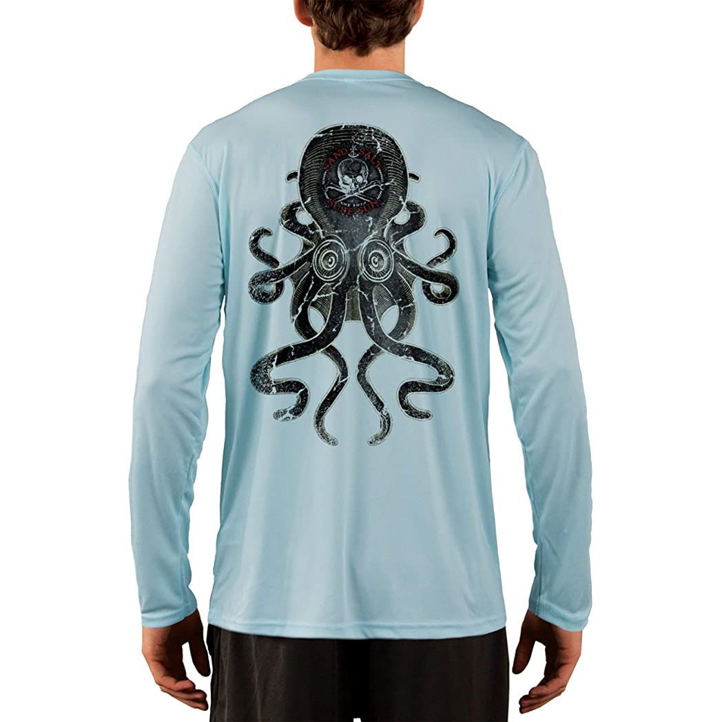 SAND.SALT.SURF.SUN. Vintage Kraken Men's UPF 50+ UV Sun Protection Performance Long Sleeve T-Shirt Small / Arctic Blue