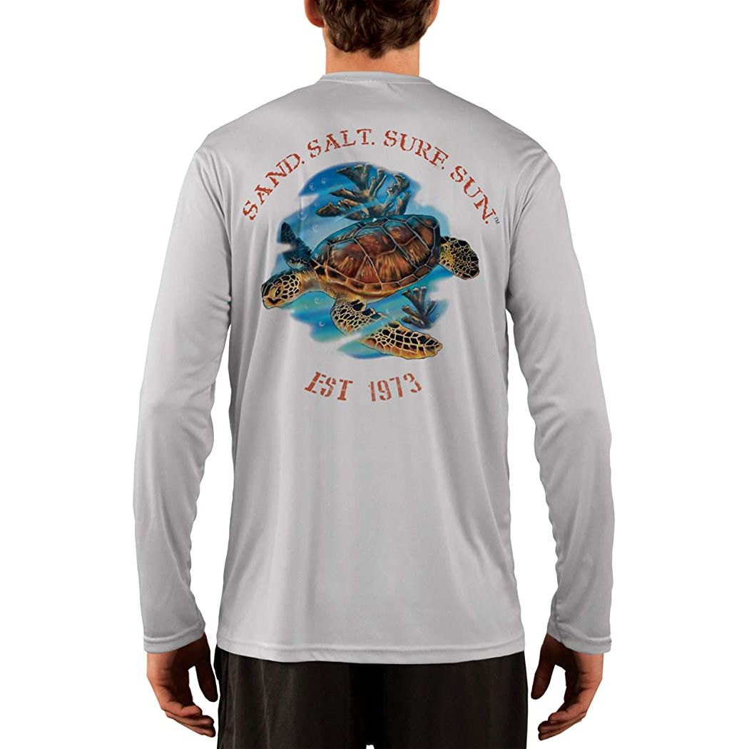 SAND.SALT.SURF.SUN. Sea Turtle Men's UPF 50+ UV Sun Protection Performance Long Sleeve T-Shirt Small / Pearl Grey