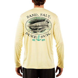 SAND.SALT.SURF.SUN. Shark Men's UPF 50+ UV Sun Protection Performance Long Sleeve T-Shirt