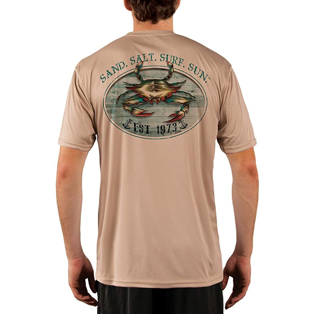 SAND.SALT.SURF.SUN. Crab Men's UPF 50+ UV Sun Protection Performance Short Sleeve T-Shirt Large / White