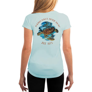 SAND.SALT.SURF.SUN. Sea Turtle Women's UPF 50+ UV Sun Protection Performance Short Sleeve T-Shirt
