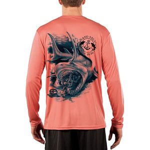 SAND.SALT.SURF.SUN. Shark Diver Attack Men's UPF 50+ UV Sun Protection Performance Long Sleeve T-Shirt