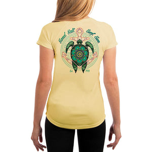 SAND.SALT.SURF.SUN. Mandala Turtle Women's UPF 50+ UV Sun Protection Performance Short Sleeve T-Shirt