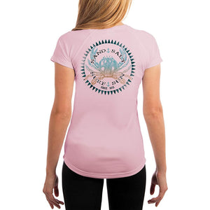 SAND.SALT.SURF.SUN. Vintage Crab Women's UPF 50+ UV Sun Protection Performance Short Sleeve T-Shirt
