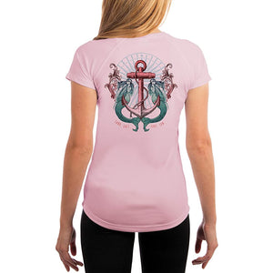 SAND.SALT.SURF.SUN. Sailing Vintage Mermaid Ladies Women's UPF 50+ UV Sun Protection Performance Short Sleeve T-Shirt