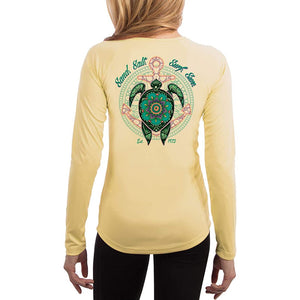 SAND.SALT.SURF.SUN. Mandala Turtle Women's UPF 50+ UV Sun Protection Performance Long Sleeve T-Shirt