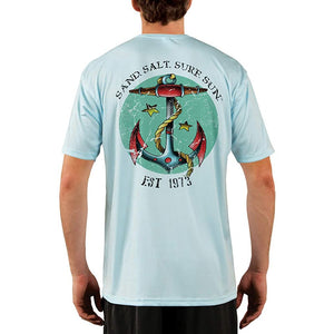 SAND.SALT.SURF.SUN. Traditional Tattoo Anchor Men's UPF 50+ UV Sun Protection Performance Short Sleeve T-Shirt
