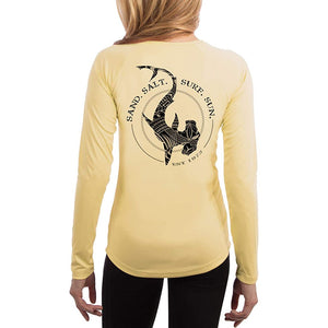SAND.SALT.SURF.SUN. Polynesian Hammerhead Tribal Women's UPF 50+ UV Sun Protection Performance Long Sleeve T-Shirt