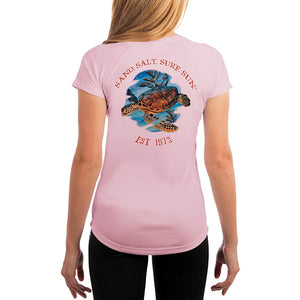 SAND.SALT.SURF.SUN. Sea Turtle Women's UPF 50+ UV Sun Protection Performance Short Sleeve T-Shirt