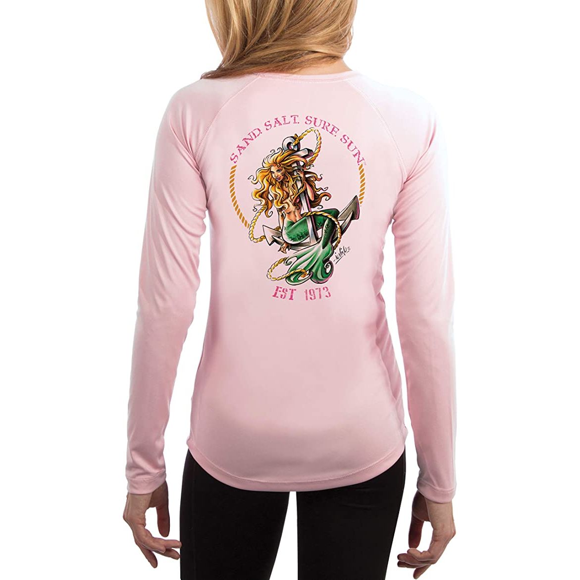 SAND.SALT.SURF.SUN. Mermaid Women's UPF 50+ UV Sun Protection Performance Long Sleeve T-Shirt Small / Light Pink