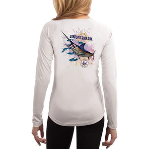 SAND.SALT.SURF.SUN. Blue Marlin Women's UPF 50+ UV Sun Protection Performance Long Sleeve T-Shirt