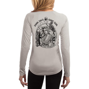 SAND.SALT.SURF.SUN. Tiki Girl Women's UPF 50+ UV Sun Protection Performance Long Sleeve T-Shirt