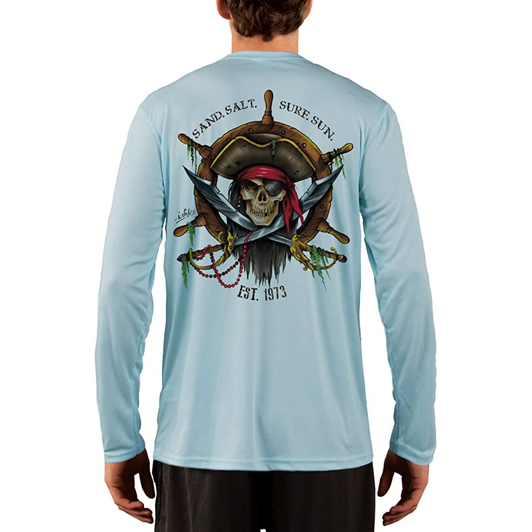 SAND.SALT.SURF.SUN. Captain Pirate Men's UPF 50+ UV Sun Protection Performance Long Sleeve T-Shirt Medium / Arctic Blue