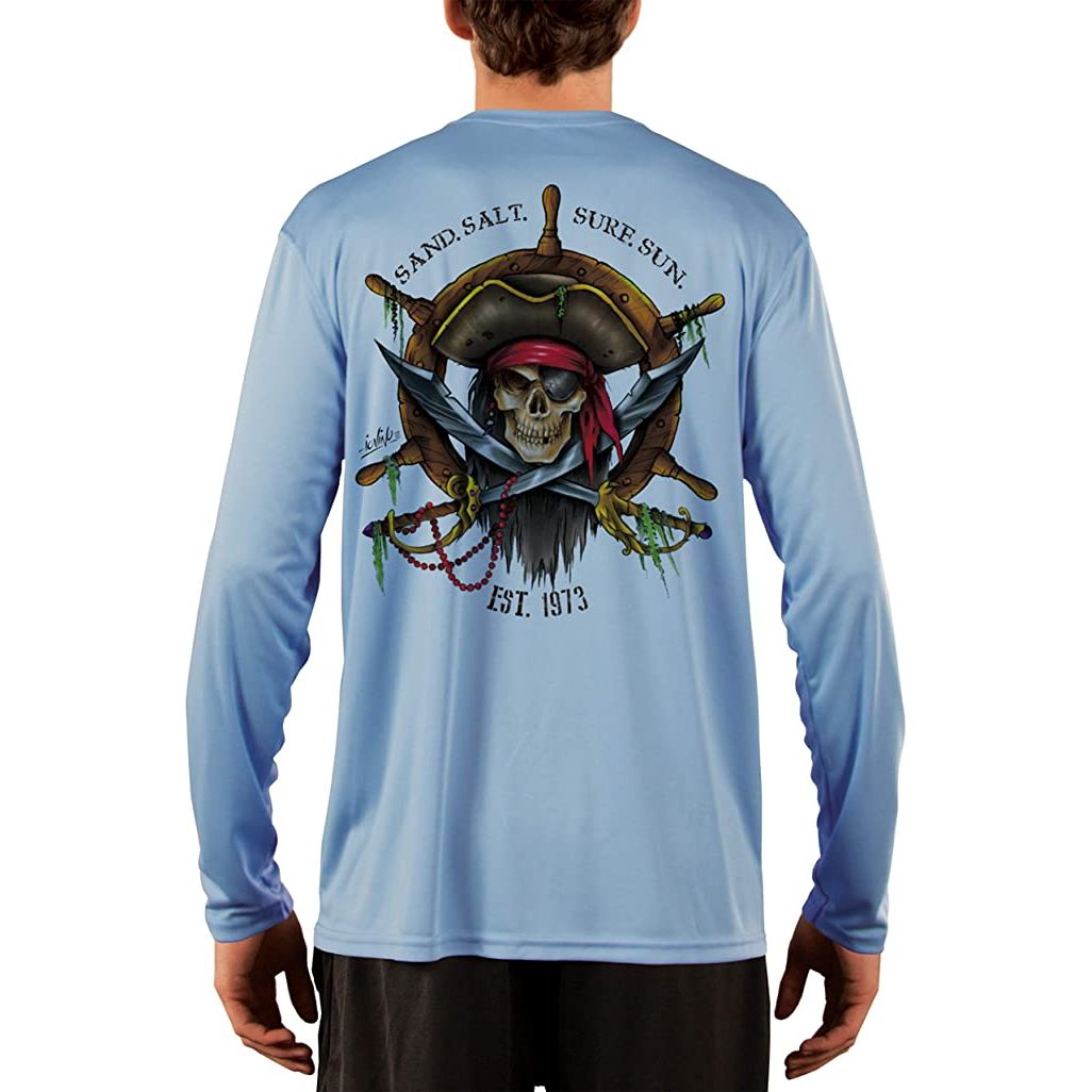 SAND.SALT.SURF.SUN. Captain Pirate Men's UPF 50+ UV Sun Protection Performance Long Sleeve T-Shirt XX-Large / Columbia Blue