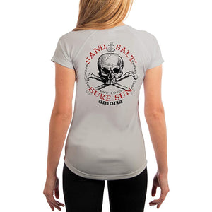 SAND.SALT.SURF.SUN. Grand Cayman Islands Skull Women's UPF 50+ UV Sun Protection Performance Short Sleeve T-Shirt