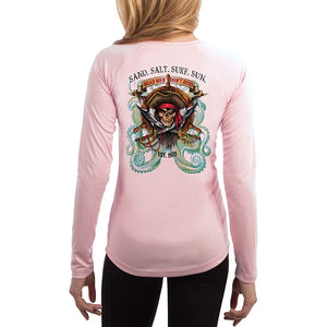 SAND.SALT.SURF.SUN. Pirate Octopus Women's UPF 50+ UV Sun Protection Performance Long Sleeve T-Shirt