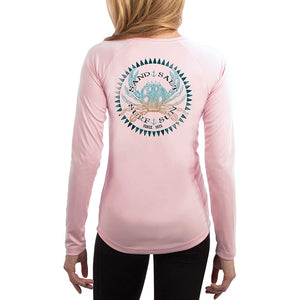 SAND.SALT.SURF.SUN. Vintage Crab Women's UPF 50+ UV Sun Protection Performance Long Sleeve T-Shir