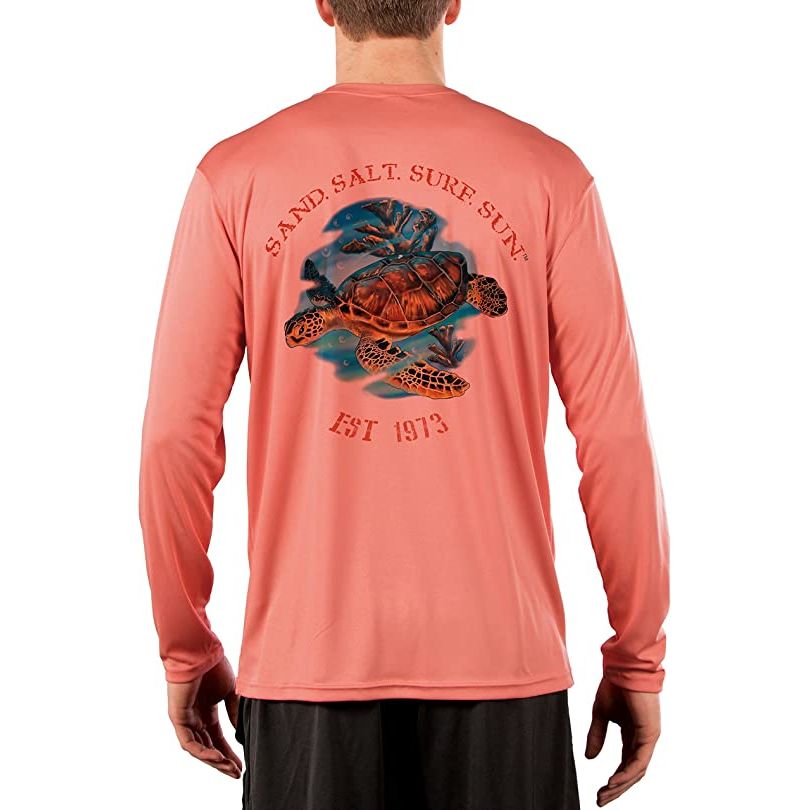 SAND.SALT.SURF.SUN. Sea Turtle Men's UPF 50+ UV Sun Protection Performance Long Sleeve T-Shirt Large / Pale Yellow