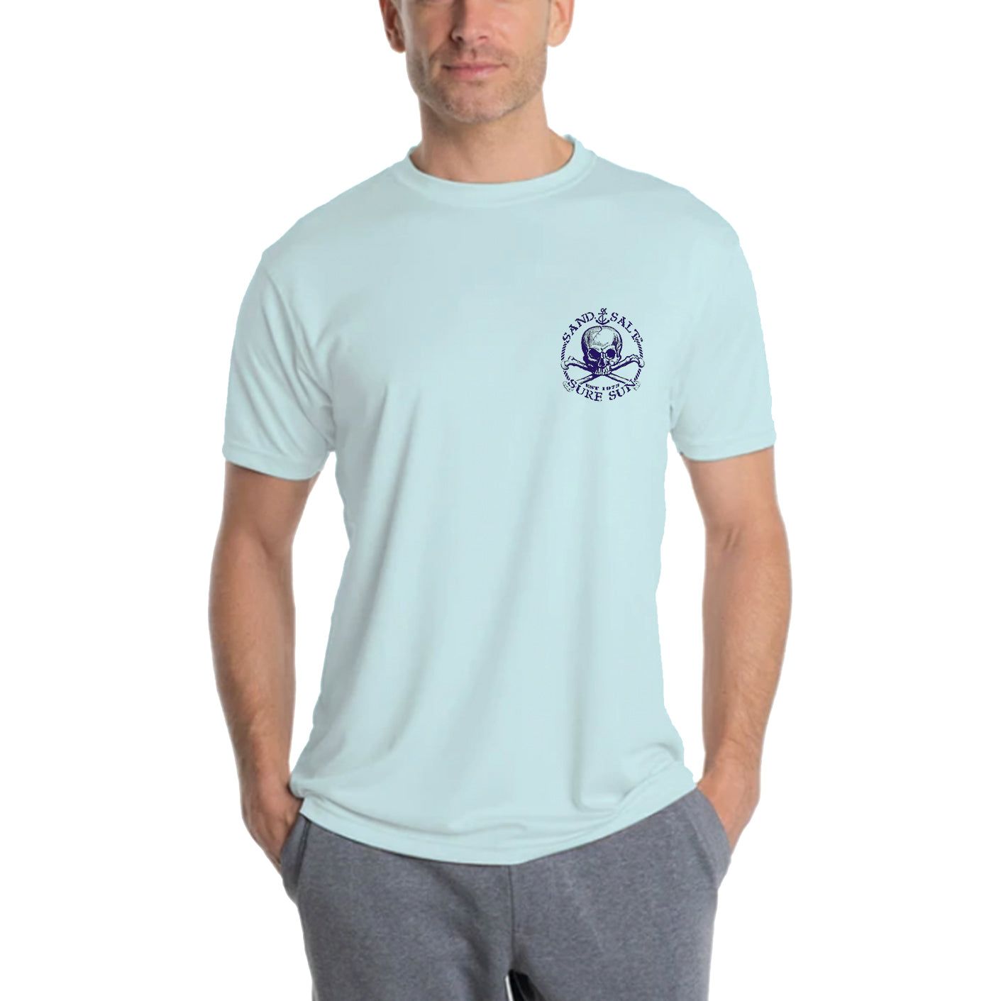 SAND.SALT.SURF.SUN. Anchor Marlin Logo Men's UPF 50+ UV Sun Protection Performance Short Sleeve T-Shirt XX-Large / Pale Yellow