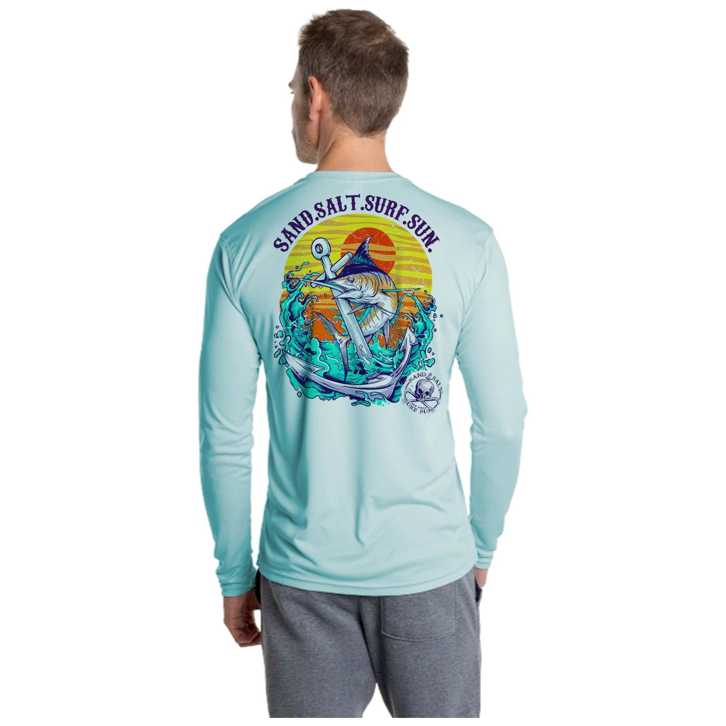 SAND.SALT.SURF.SUN. Marlin Men's Anchor UPF 50+ UV Sun Protection Performance Long Sleeve T-Shirt X-Large / Arctic Blue