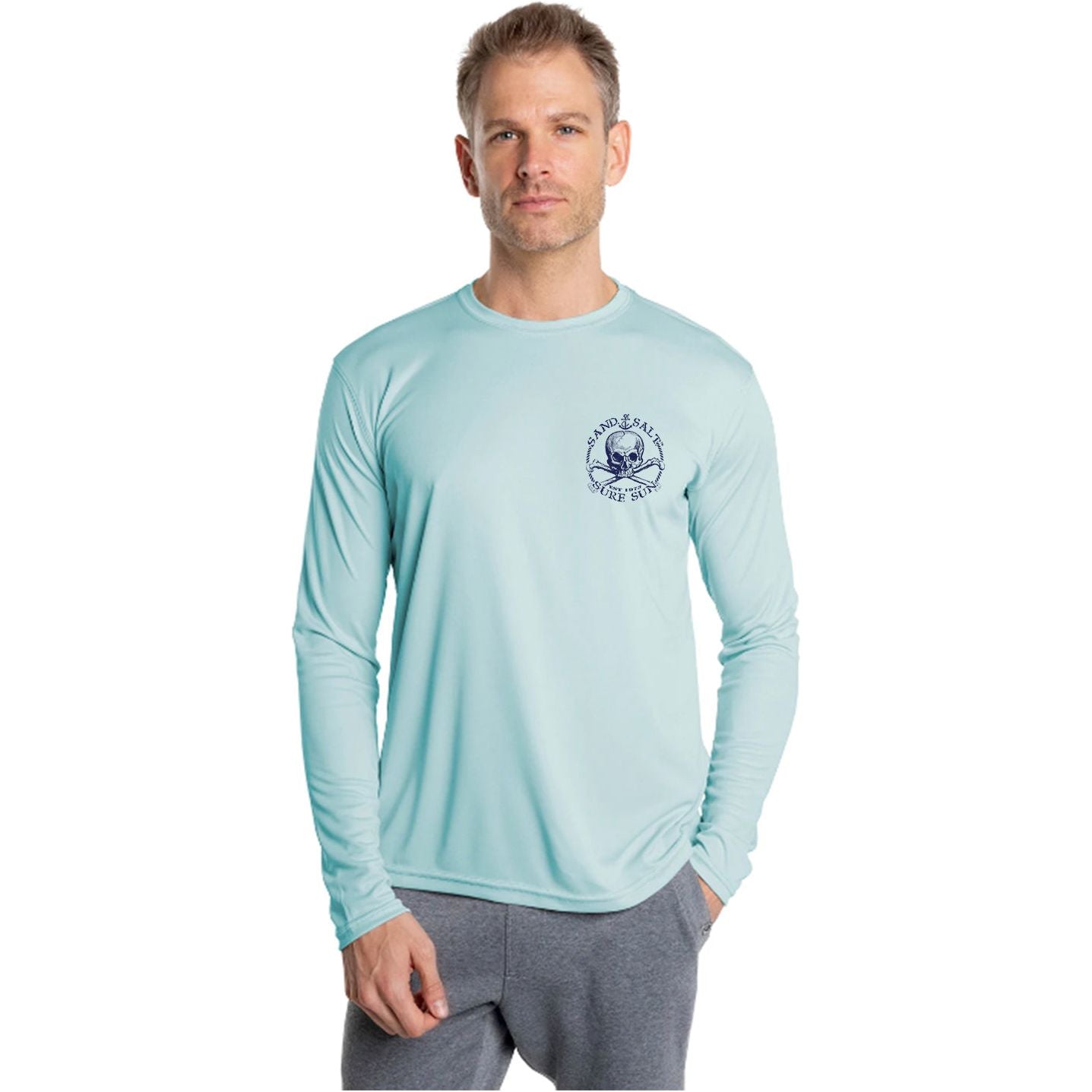 SAND.SALT.SURF.SUN. Marlin Men's Anchor UPF 50+ UV Sun Protection Performance Long Sleeve T-Shirt X-Large / Pearl Grey