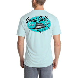 SAND.SALT.SURF.SUN. Marlin Logo Men's UPF 50+ UV Sun Protection Performance Short Sleeve T-Shirt