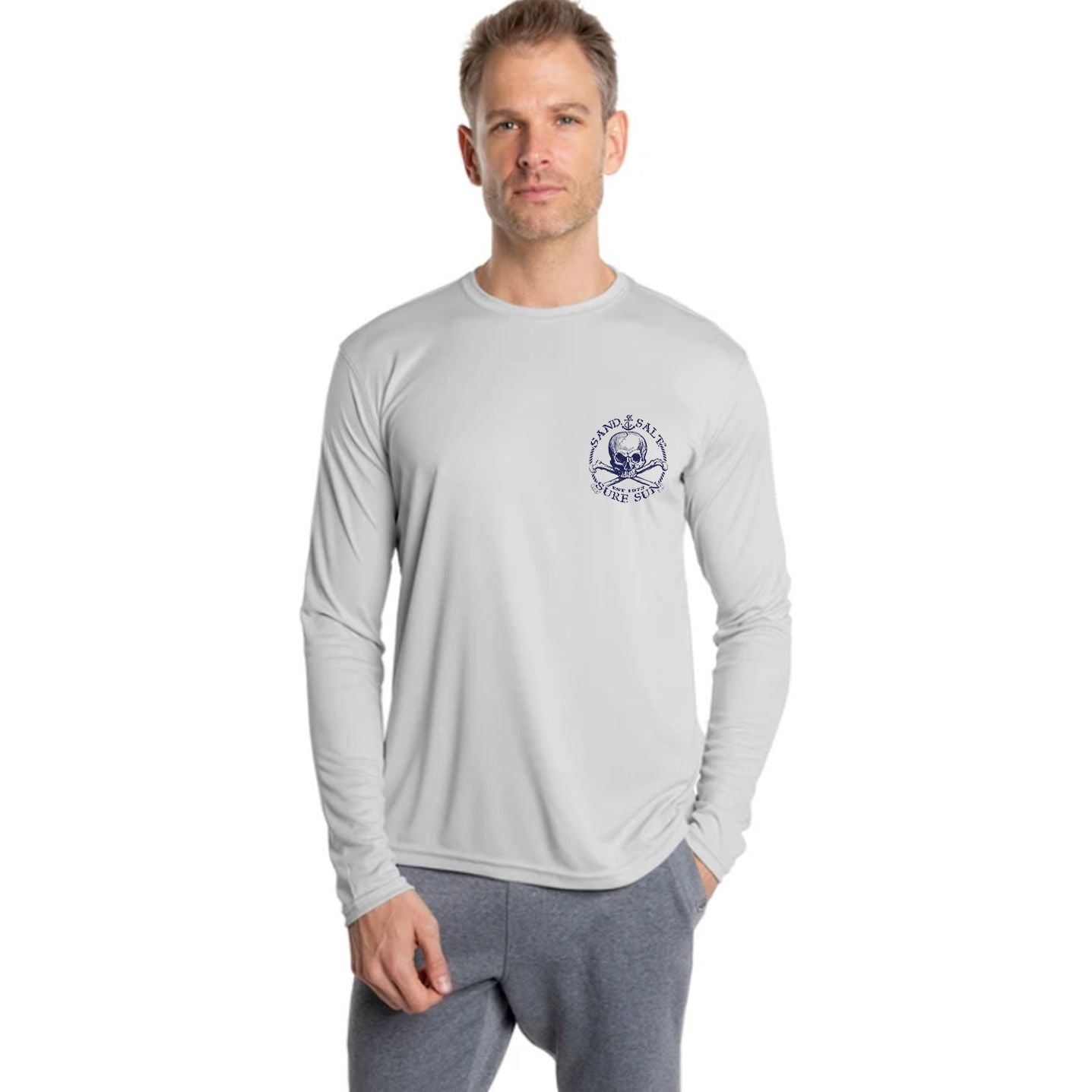 SAND.SALT.SURF.SUN. Pirate Octopus Men's UPF 50+ UV Sun Protection Performance Long Sleeve T-Shirt Medium / Pearl Grey