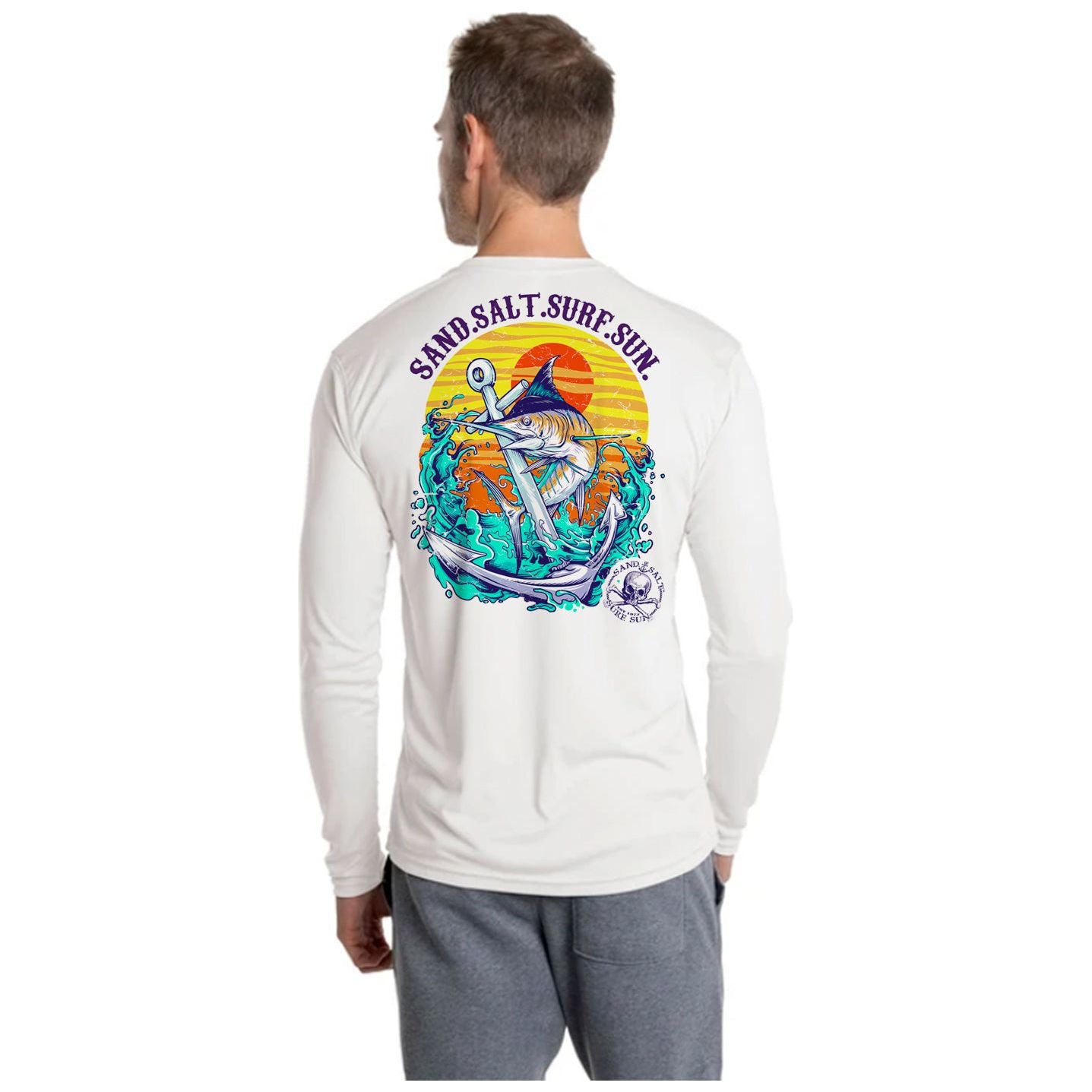 SAND.SALT.SURF.SUN. Marlin Men's Anchor UPF 50+ UV Sun Protection Performance Long Sleeve T-Shirt Small / White