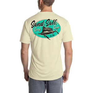 SAND.SALT.SURF.SUN. Marlin Logo Men's UPF 50+ UV Sun Protection Performance Short Sleeve T-Shirt
