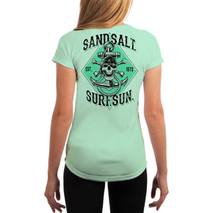 SAND.SALT.SURF.SUN. Skull Anchor Women's UPF 50+ UV Sun Protection Performance Short Sleeve T-Shirt