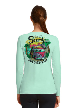 SAND.SALT.SURF.SUN. Surf Bus Women's UPF 50+ UV Sun Protection Performance Long Sleeve T-Shirt